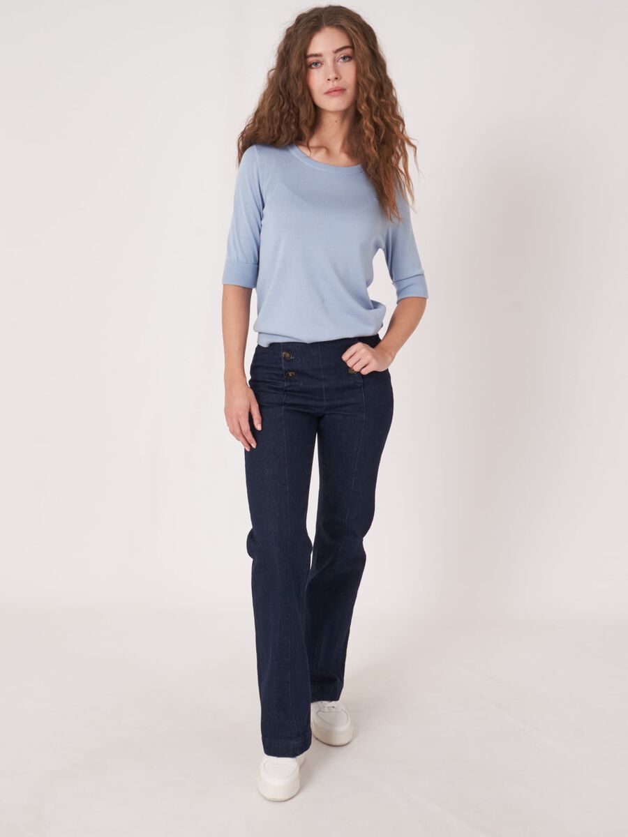 Basic Kurzarm-Pullover aus Baumwollmischung image number 4