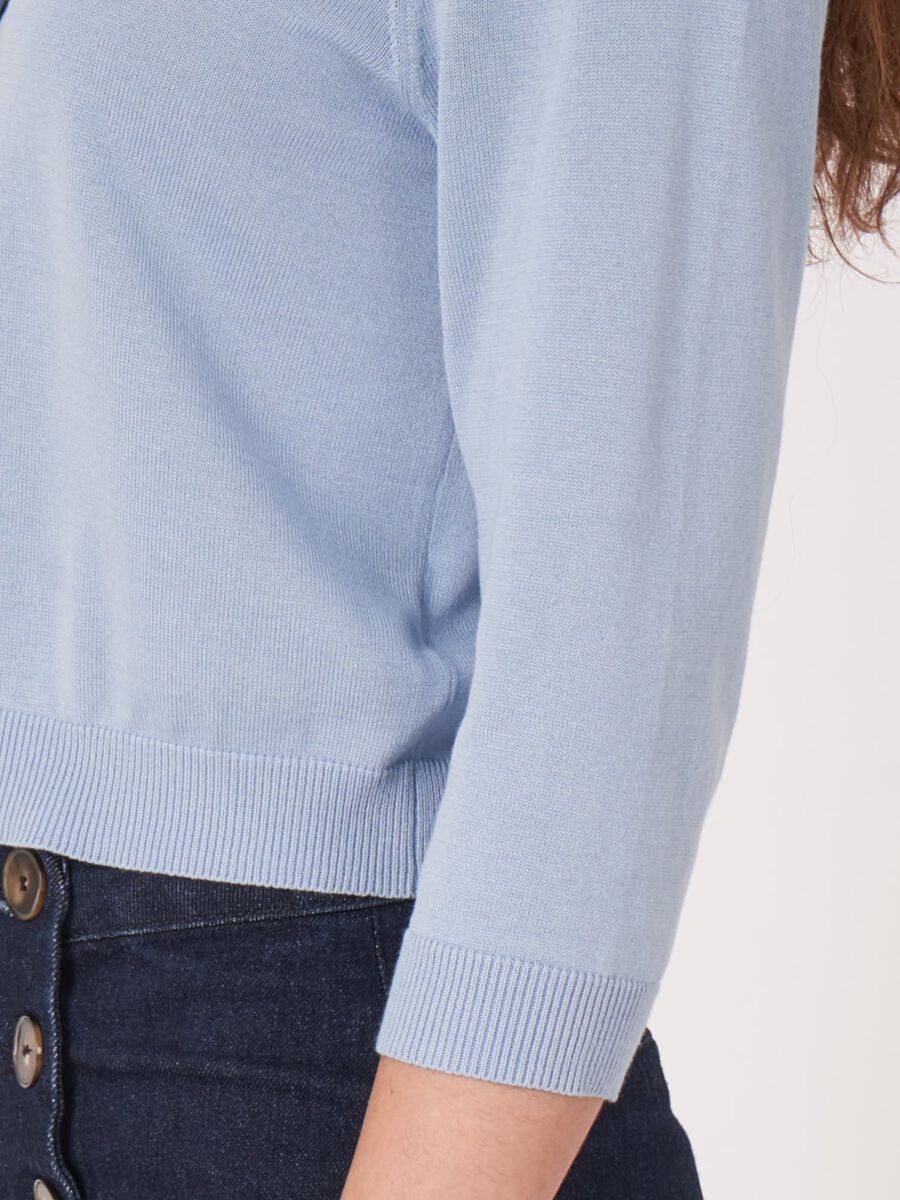 Cardigan court &agrave; col ras du cou en coton m&eacute;lange image number 2