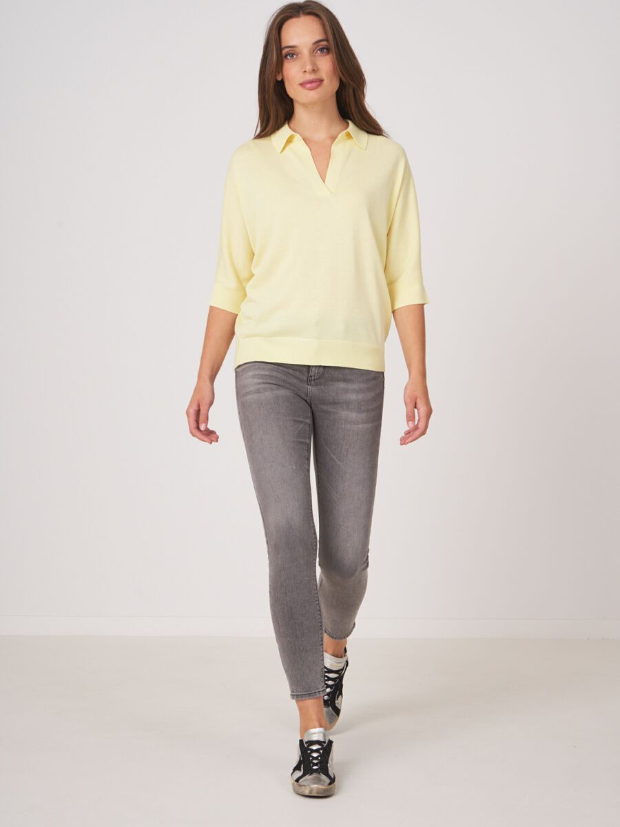 Pull &agrave; col polo en coton m&eacute;lang&eacute; image number 4