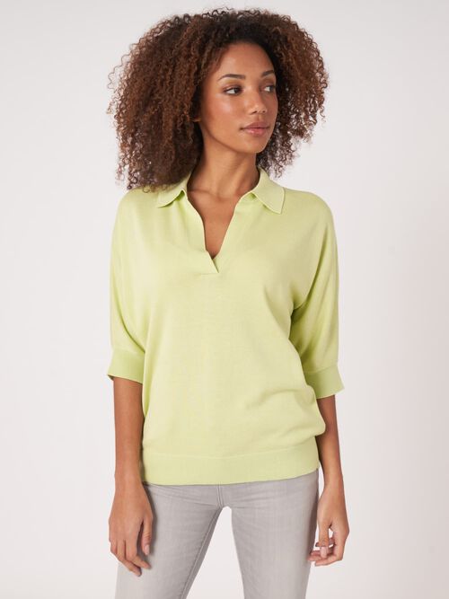 Pull &agrave; col polo en coton m&eacute;lang&eacute;