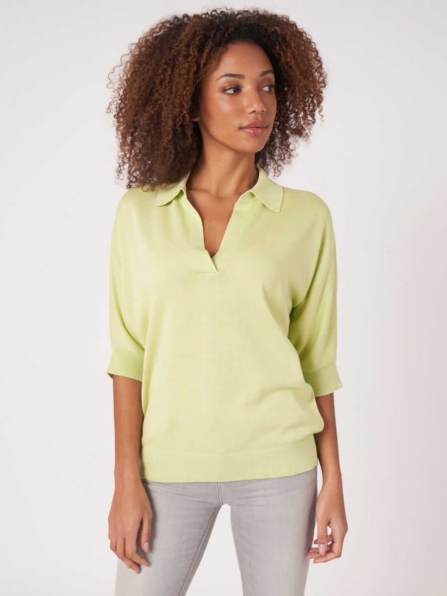 Pull &agrave; col polo en coton m&eacute;lang&eacute; image number 0