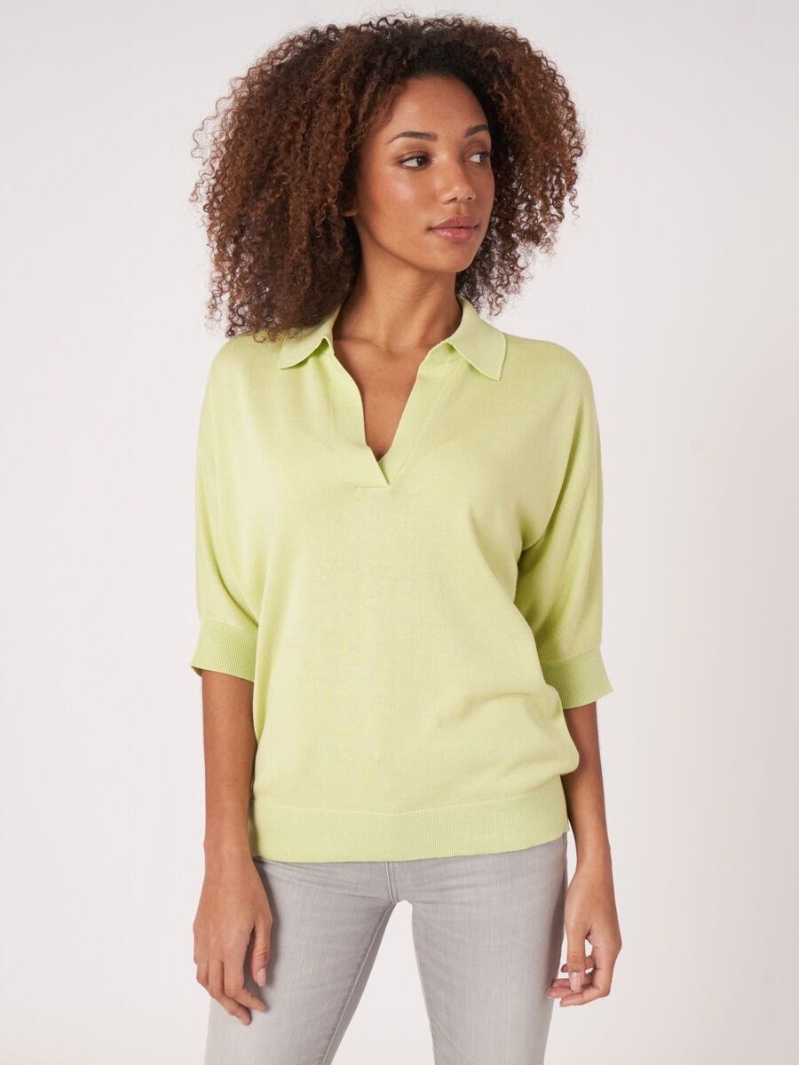 Pull &agrave; col polo en coton m&eacute;lang&eacute; image number 0