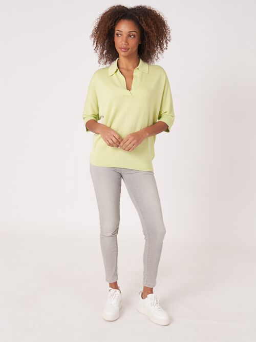 Pull &agrave; col polo en coton m&eacute;lang&eacute;