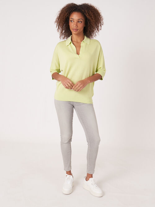 Pull &agrave; col polo en coton m&eacute;lang&eacute;