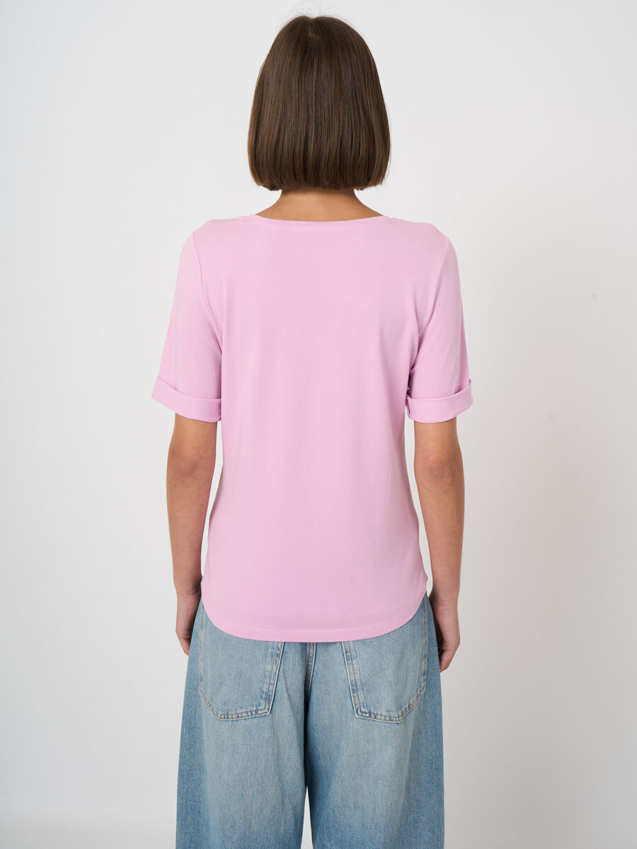 Basic T-Shirt mit aufgeschlagenen &Auml;rmel aus Baumwolle image number 3