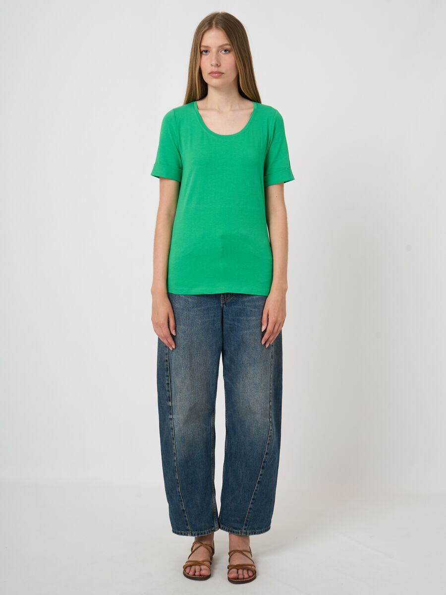 Basic T-Shirt mit aufgeschlagenen &Auml;rmel aus Baumwolle image number 2