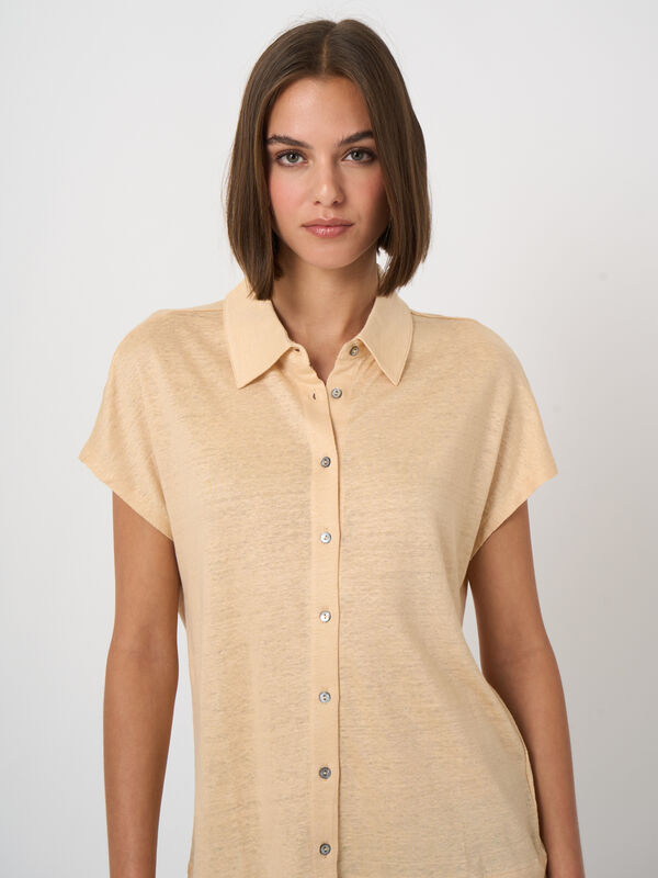 Blousetop met linnen overhemdkraag image number 2