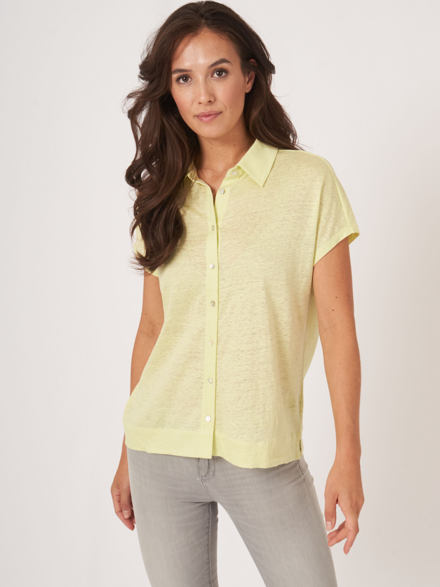 Blousetop met linnen overhemdkraag afbeelding