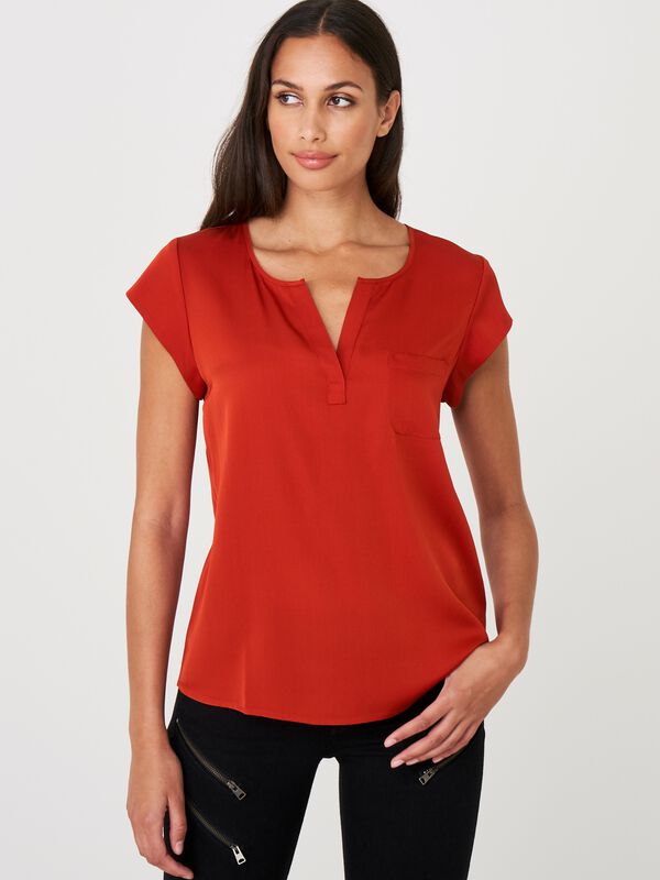 Short-sleeved silk top with pocket image number 0