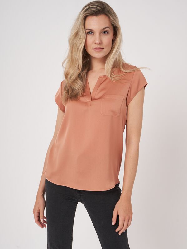 Short-sleeved silk top with pocket image number 1