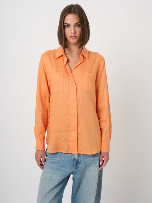 Basic linnen blouse met borstzakken