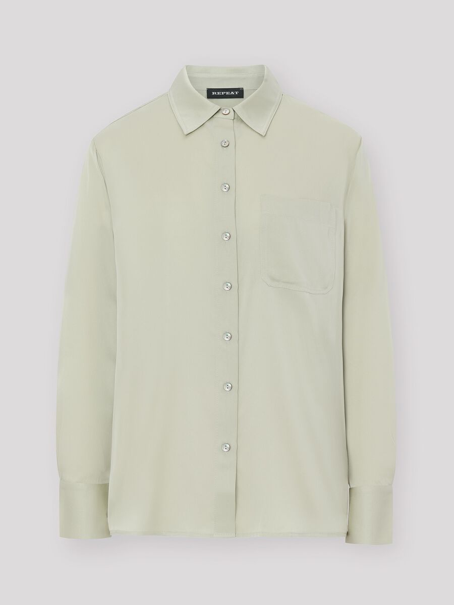 Silk shirt with chest pocket and side slits image number 0