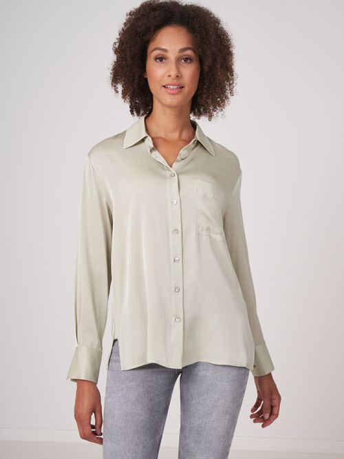 Silk shirt with chest pocket and side slits
