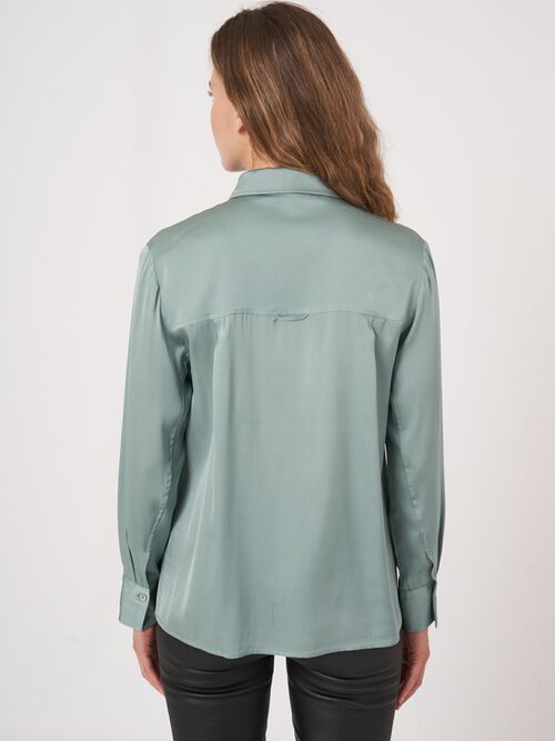 Silk shirt with chest pocket and side slits