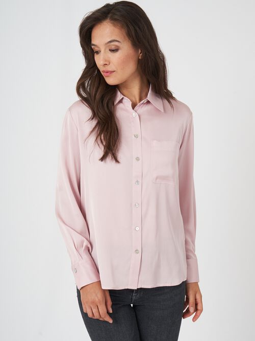 Silk shirt with chest pocket and side slits