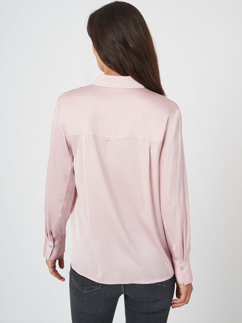 Silk shirt with chest pocket and side slits