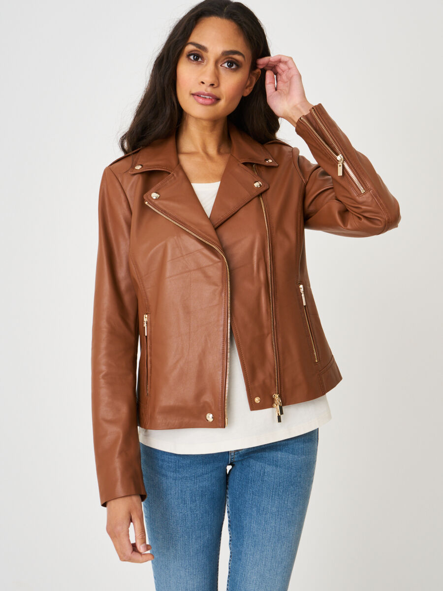 Leather biker jacket image number 0