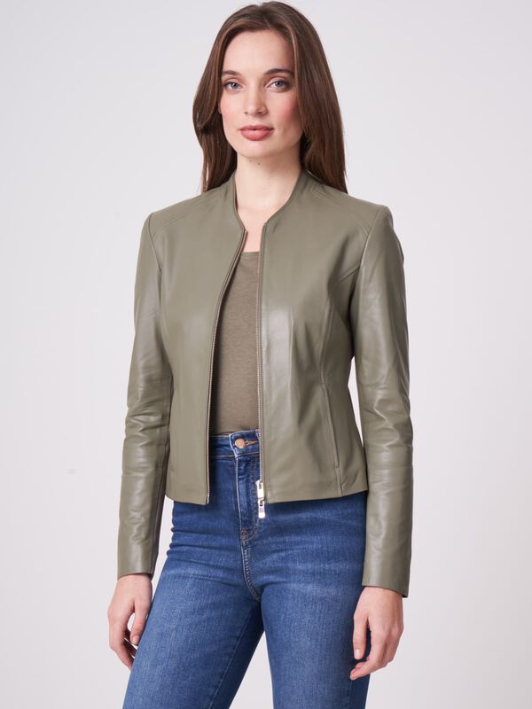 Cropped leather jacket image number 0