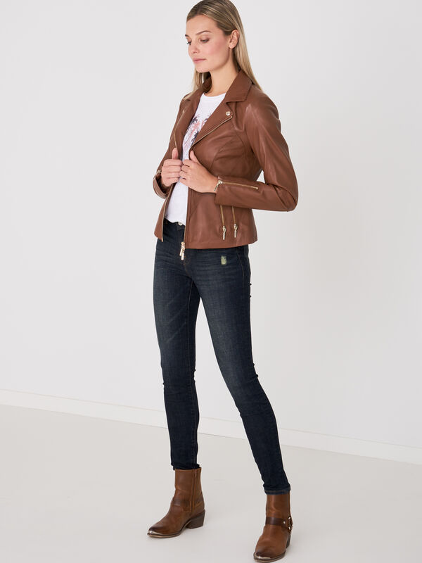 Women's leather biker jacket image number 1