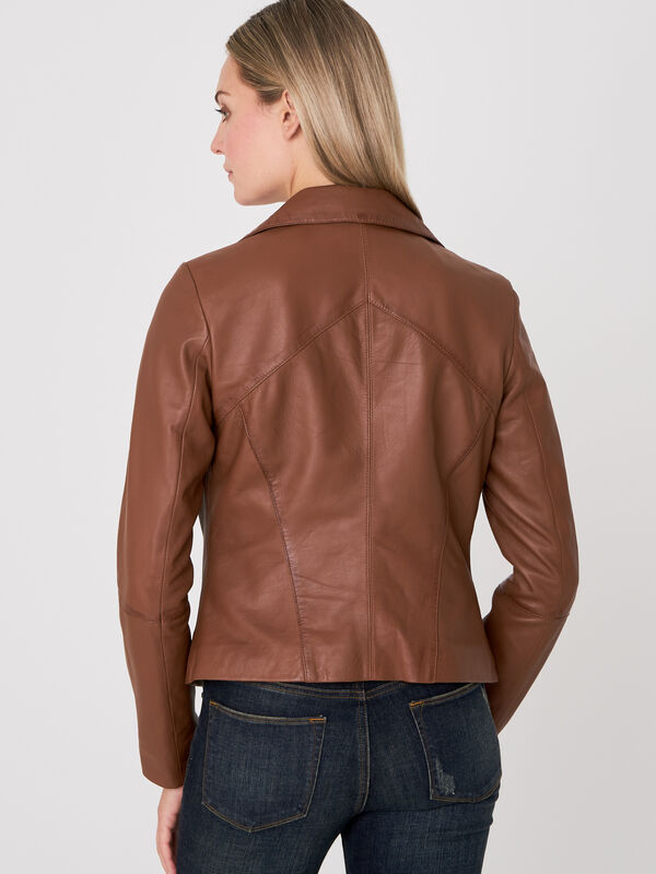 Women's leather biker jacket image number 3
