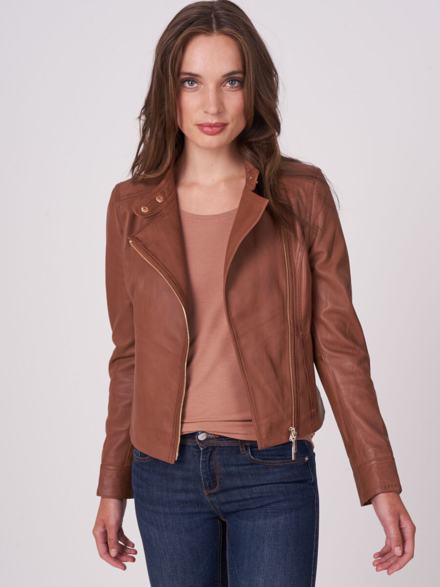 Fitted leather biker jacket image number 0
