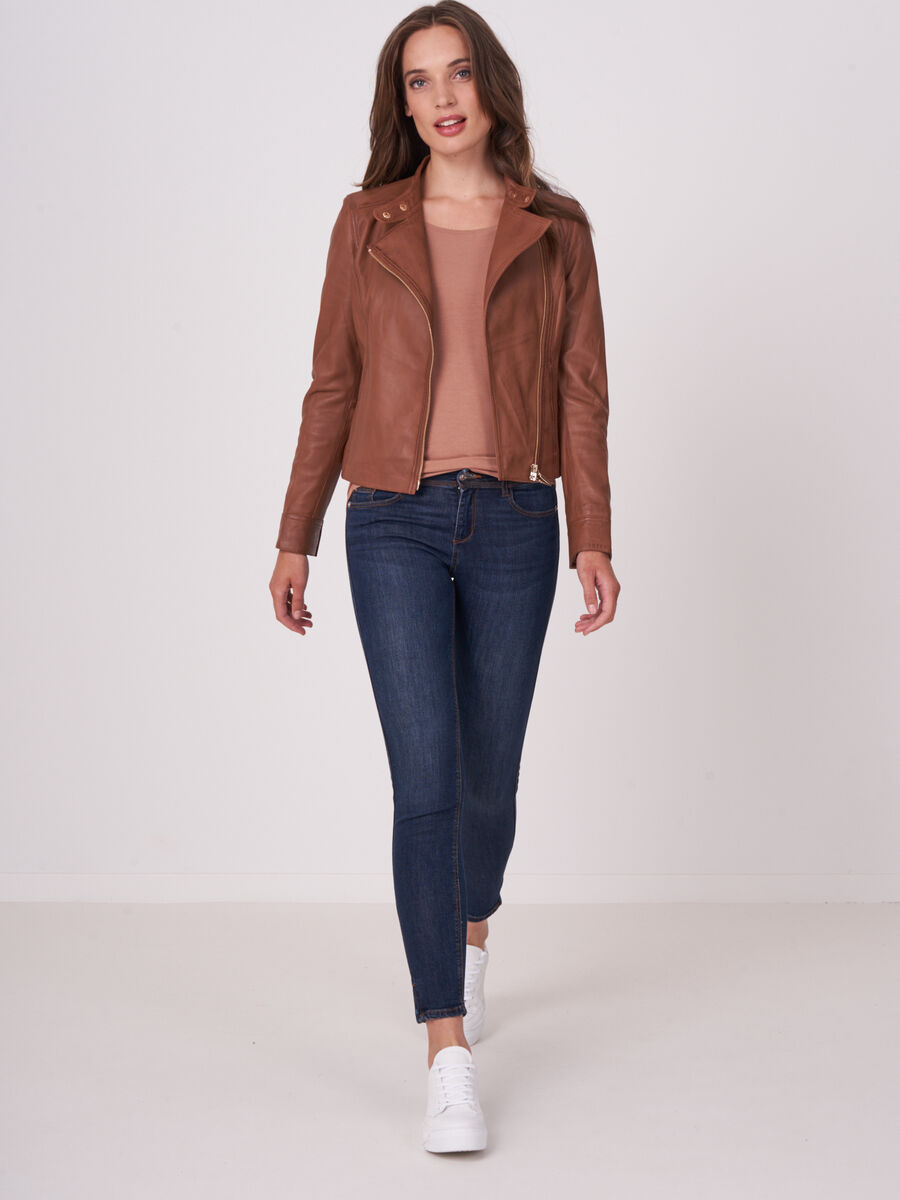 Fitted leather biker jacket image number 1