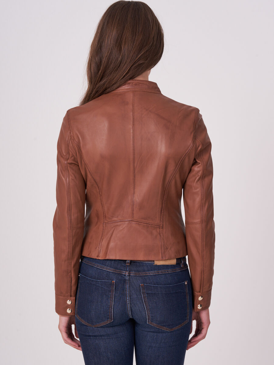 Fitted leather biker jacket image number 3