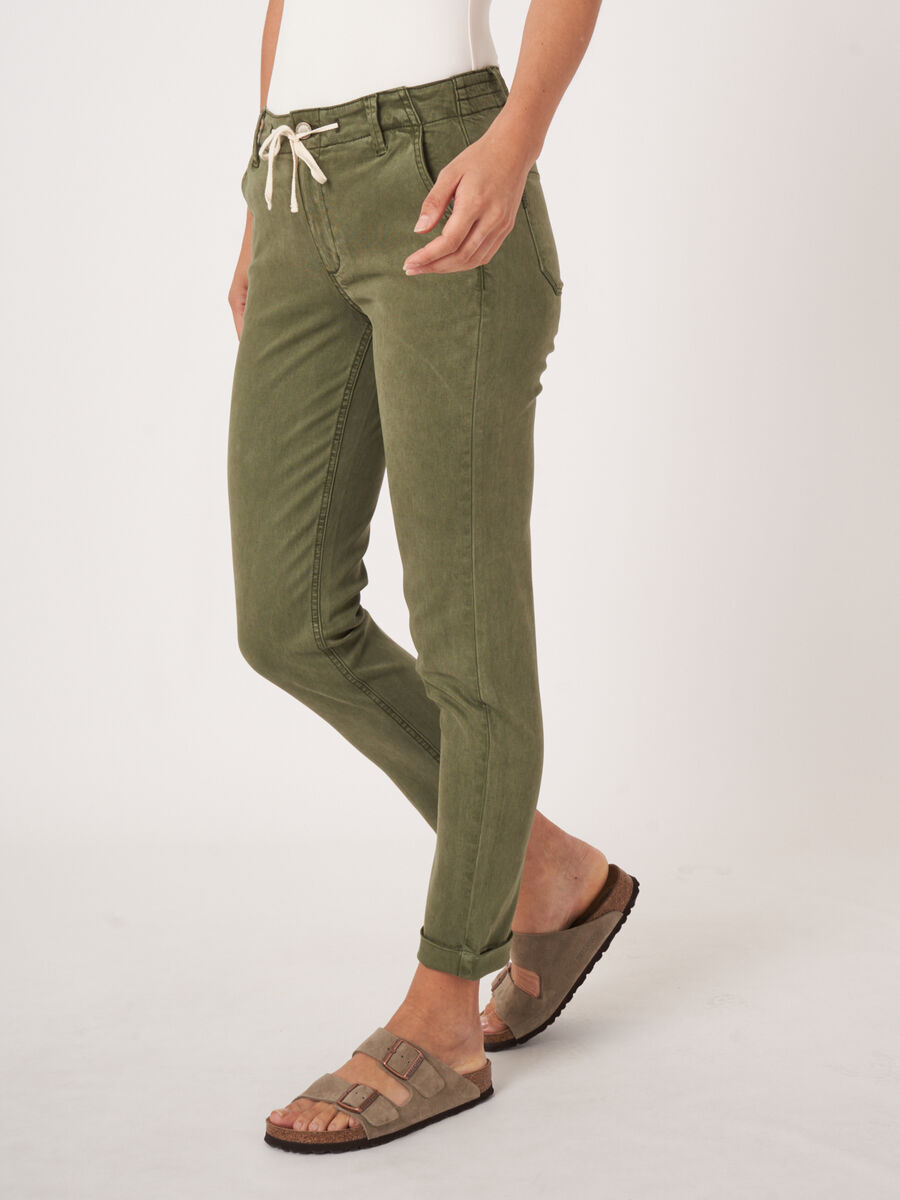 Pantalon en coton mélangé avec cordon de serrage et ourlet retroussé image number 0
