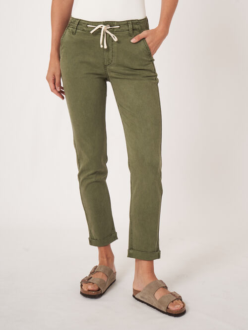 Cotton blend pants with drawstring and rolled-up hem