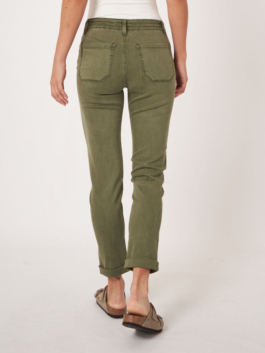 Cotton blend pants with drawstring and rolled-up hem image number 2