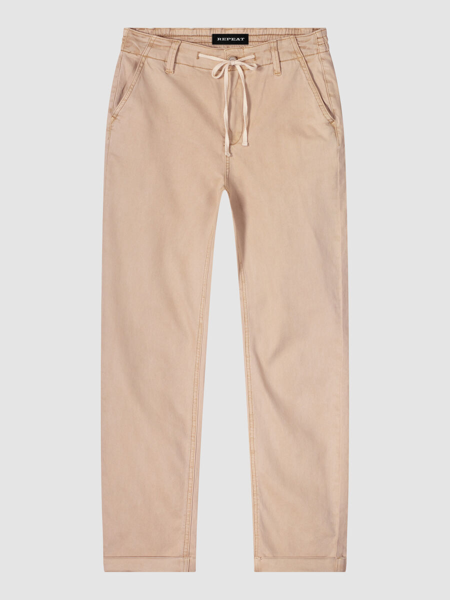 Cotton blend pants with drawstring and rolled-up hem image number 0