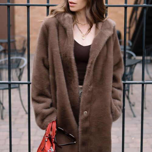 Reversible faux fur coat with hood